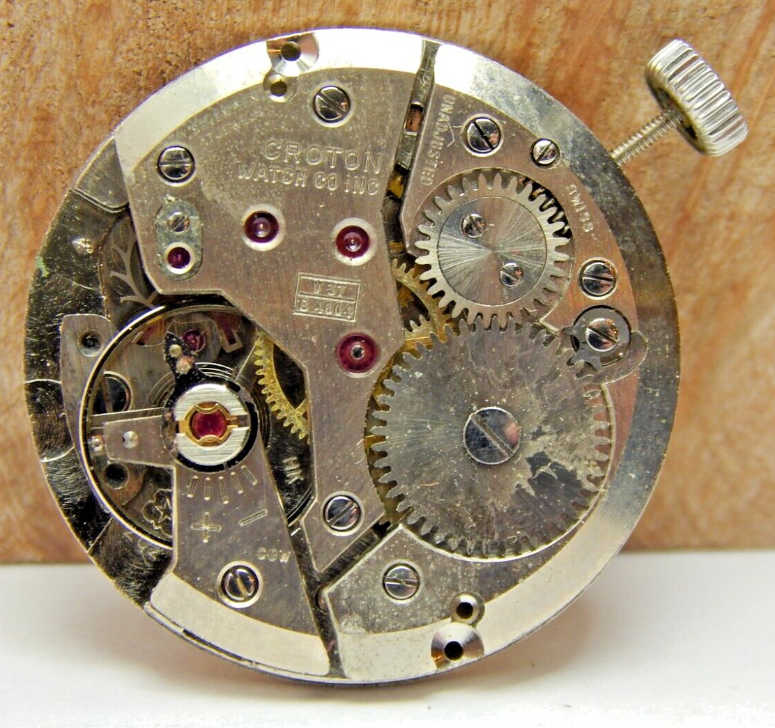 Vintage Croton Equator V37 B4804 men’s wrist watch movement with dial & crown