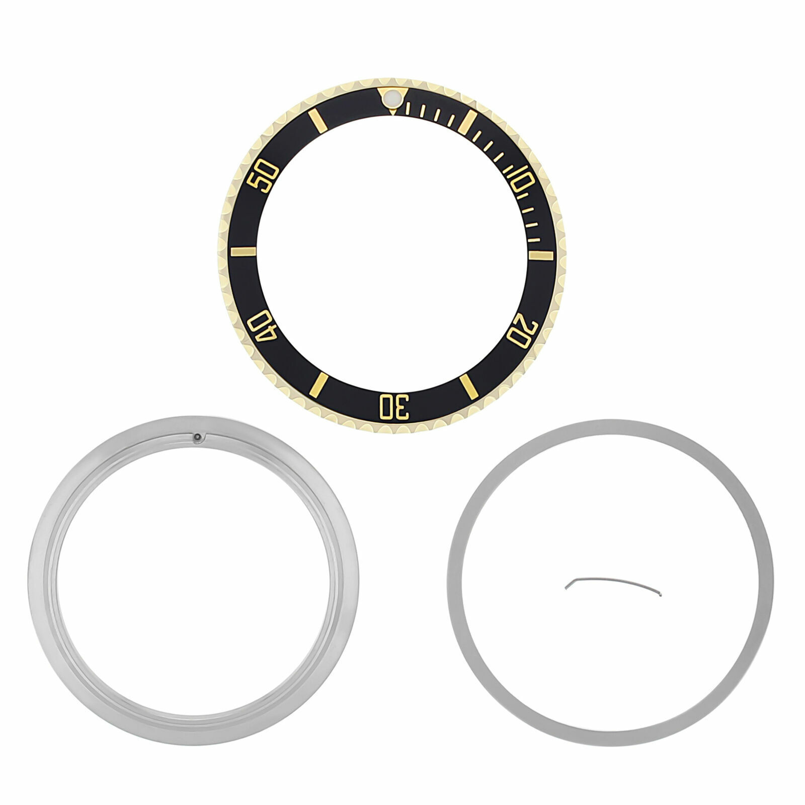 18K Gold Bezel, Insert, Retaining Ring For Rolex Submariner 16613, 16618 Black