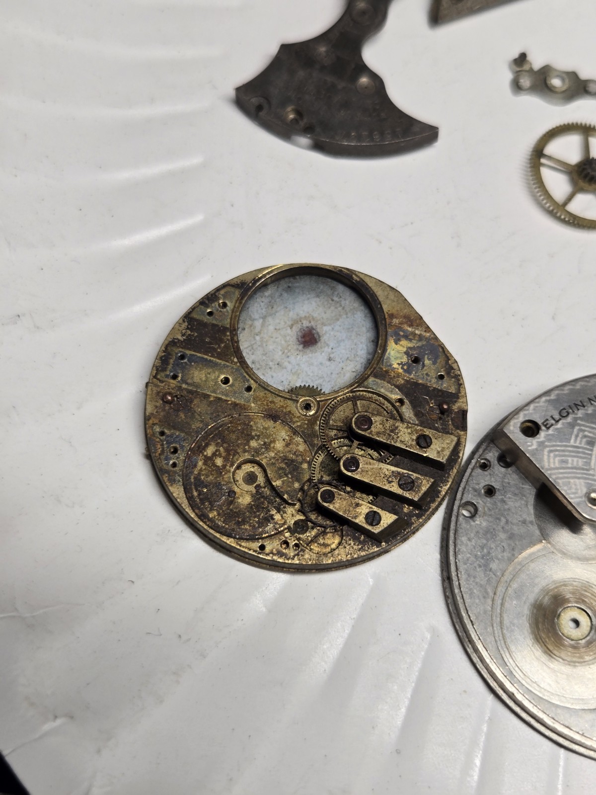 Pocket watch movement parts lot watchmaker estate vtg elgin illinois waltham