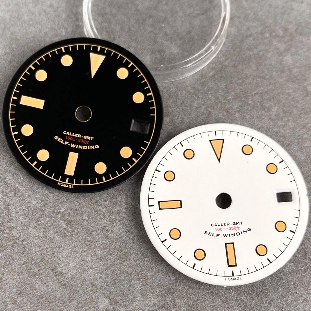 2024 New 29mm Watch Dial Face Yellow Gold Hands Fit NH34A GMT Diver Watch Parts