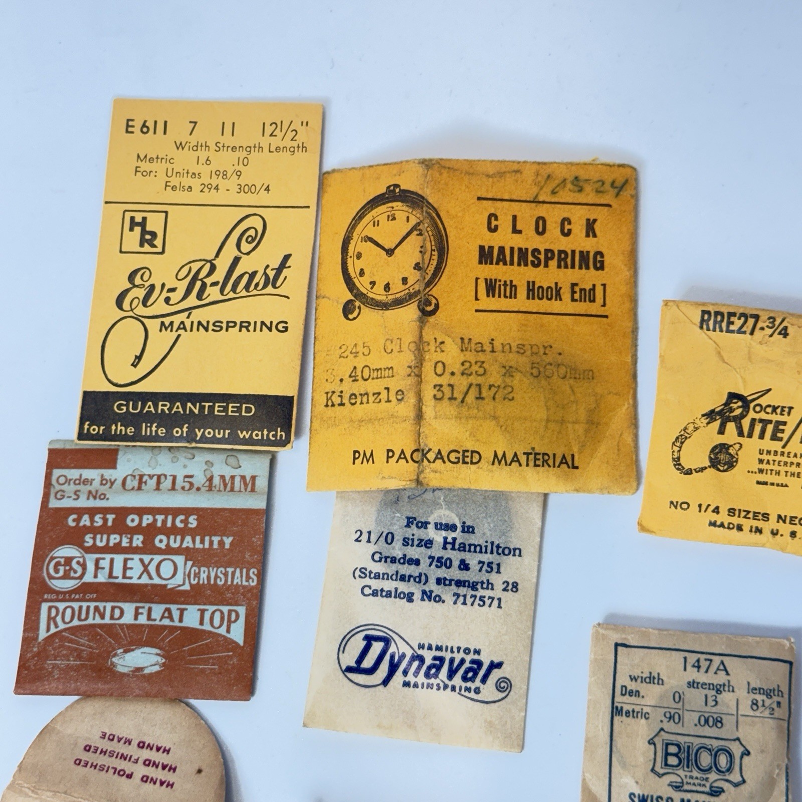 Vintage LOT Watch Parts Mainspring Crystals ELGIN ILLINOIS HAMILTON WALTHAM