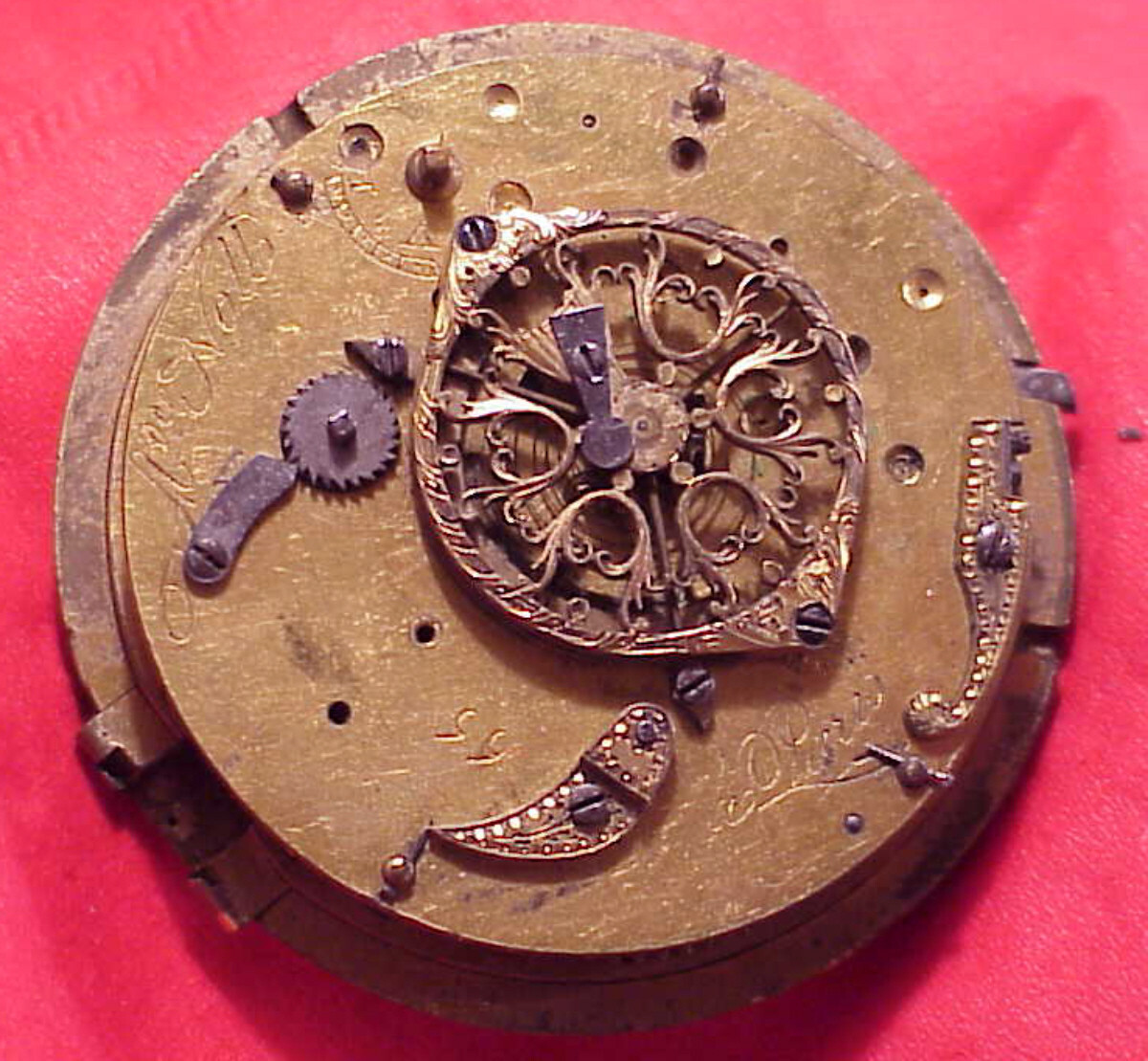 VINTAGE 45.8MM REPEATER PARTIAL VERGE FUSEE COLORED DIAL POCKET WATCH MOVEMENT