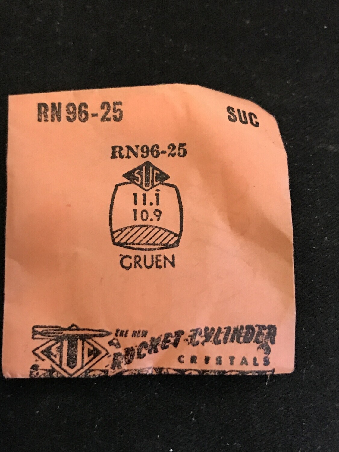 SUC Rocket Crystal RN 96-25 for GRUEN cushion bracelet case – 11.1 x 10.9mm – Ne