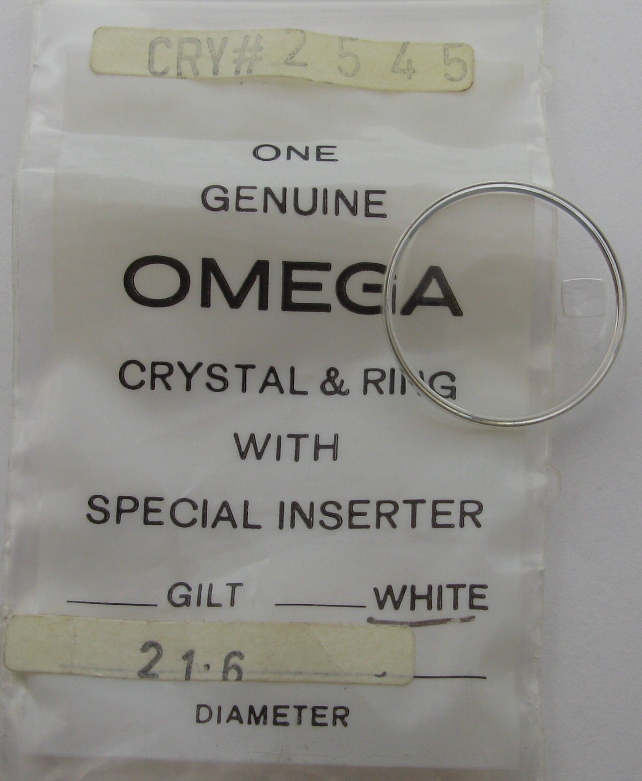 Omega Watch Crystal Acrylic w. loupe CRY 2545 21.6 mm white silver tension ring