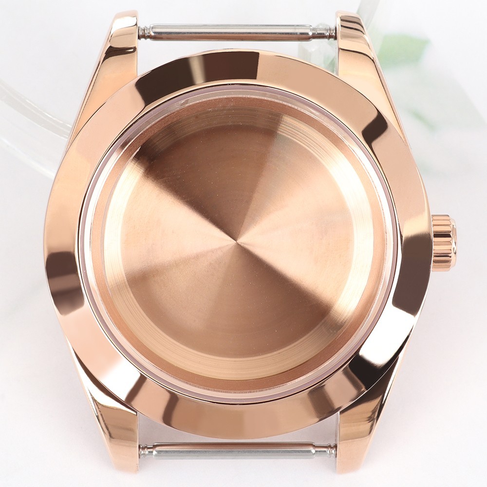 Fluted Bezel Oyster Watch Case 36mm/39mm Rose Gold Sapphire For Seiko NH35 NH36