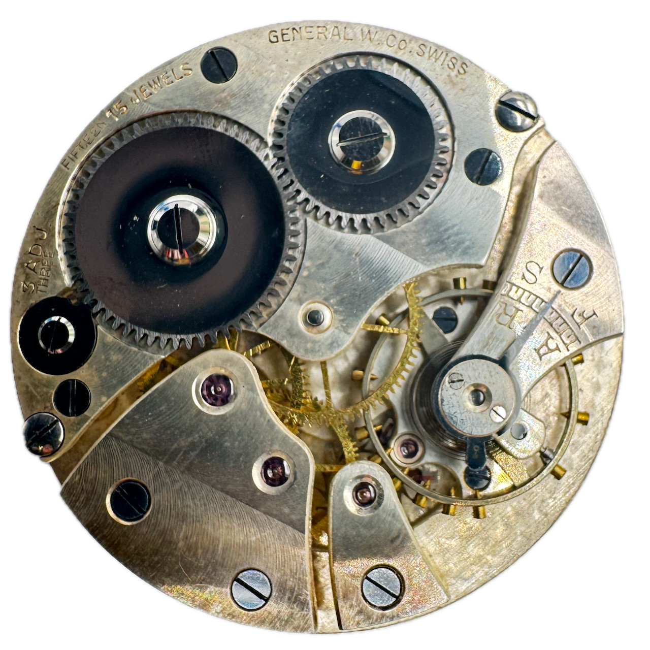 Antique 36mm General Watch Co. Art Deco Mechanical Pocket Watch Movement Swiss