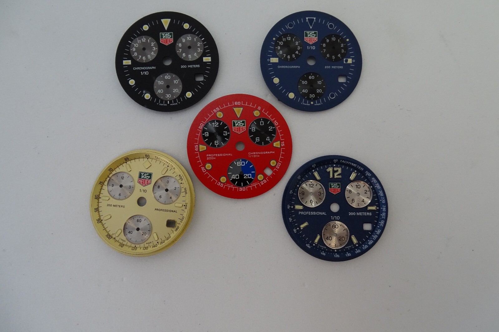 Tag Heuer Professional 1/10 Chronograph 200m Lot of 5 Dials New Old Vintage