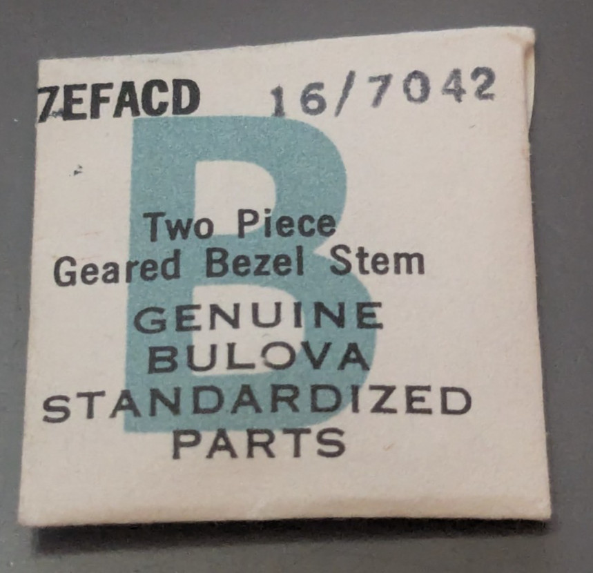 NOS New Genuine Bulova Cal. 7EFACD – Two Piece Geared Bezel Stem #16 / 7042