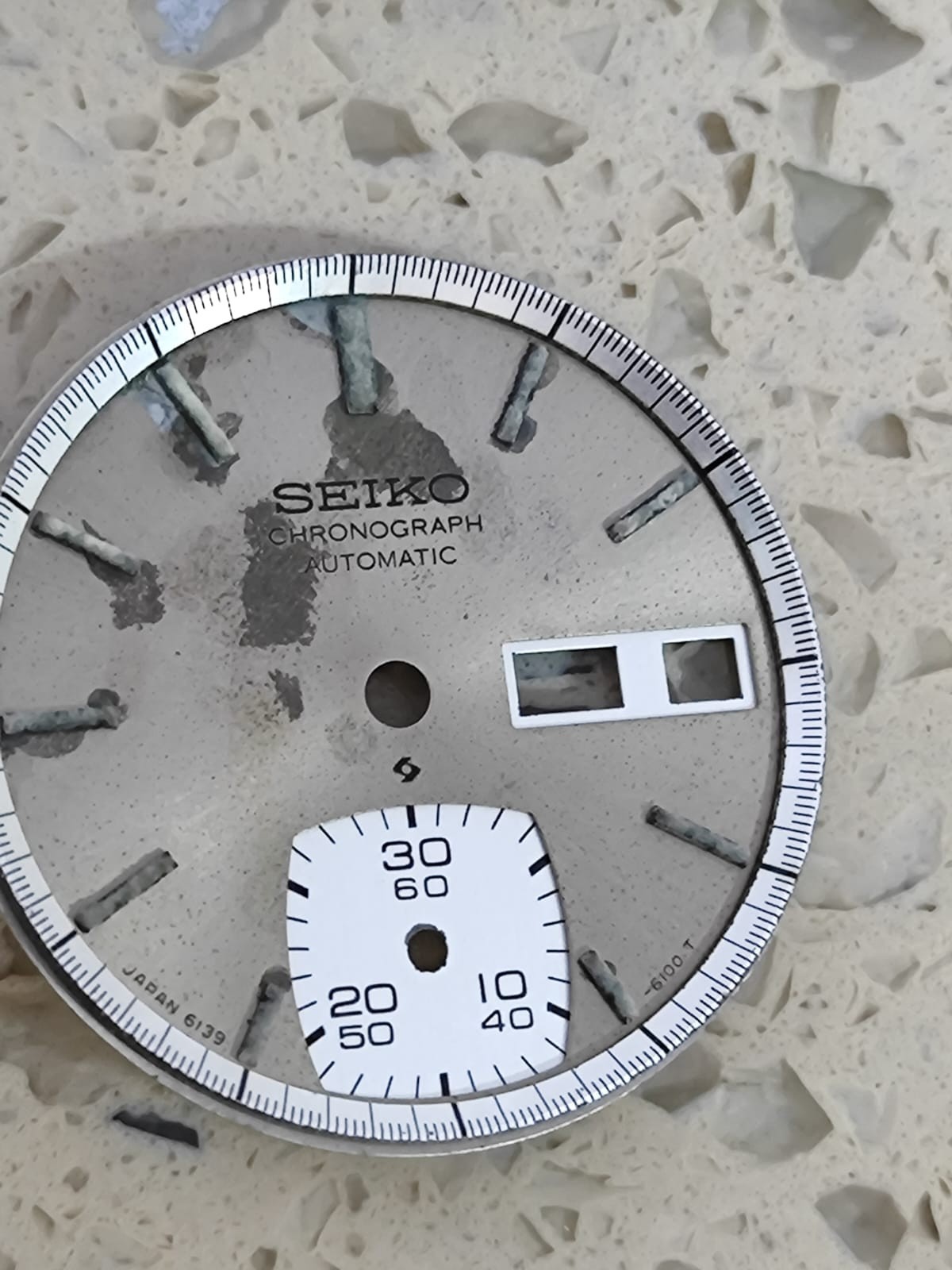VINTAGE SEIKO CHRONOGRAPH 6139-6040 WATCH PART GRAY DIAL USED