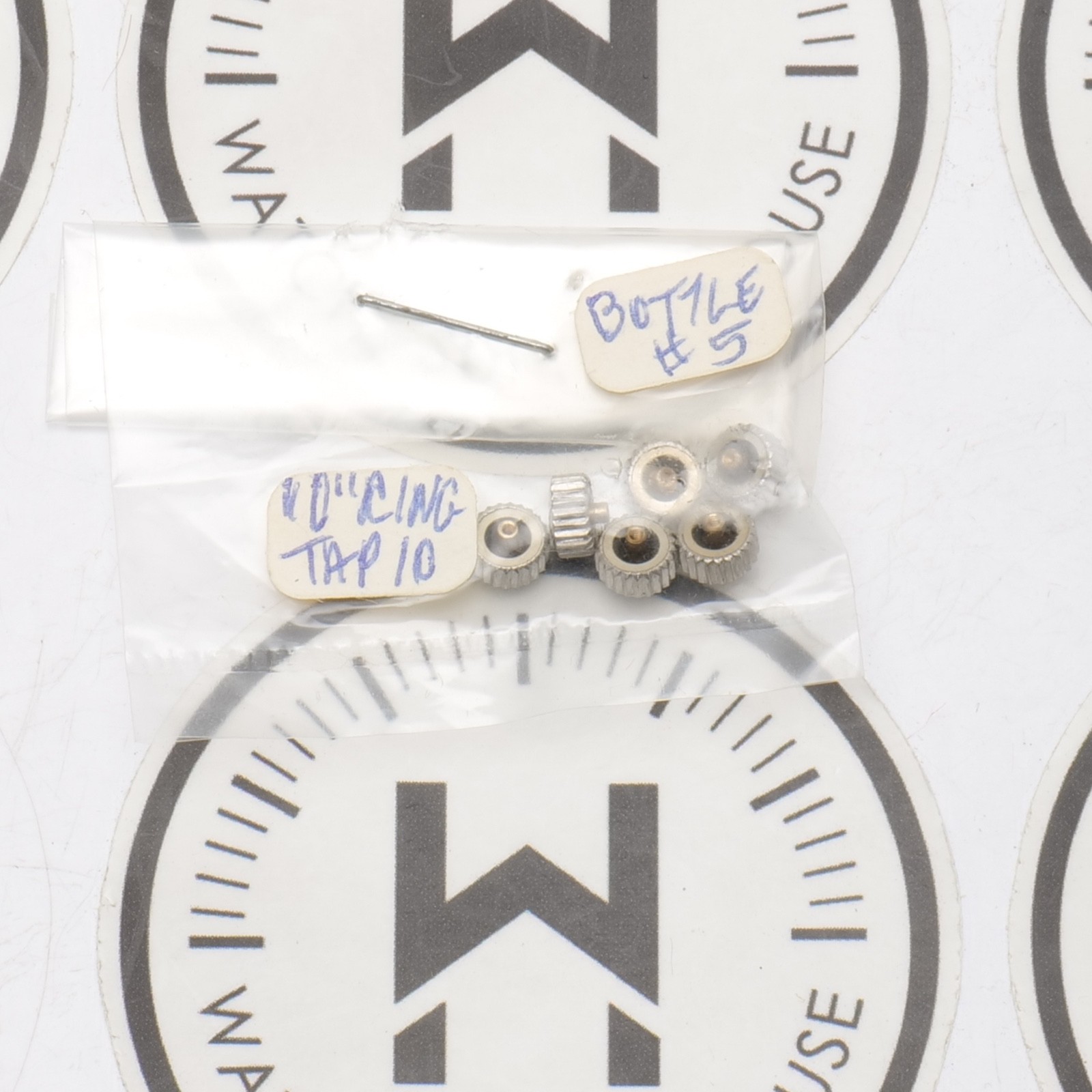 NOS Watch Crown Lot 6 SS Silver Tone #5 Tap 10 Medium Post O Ring (G3D15)