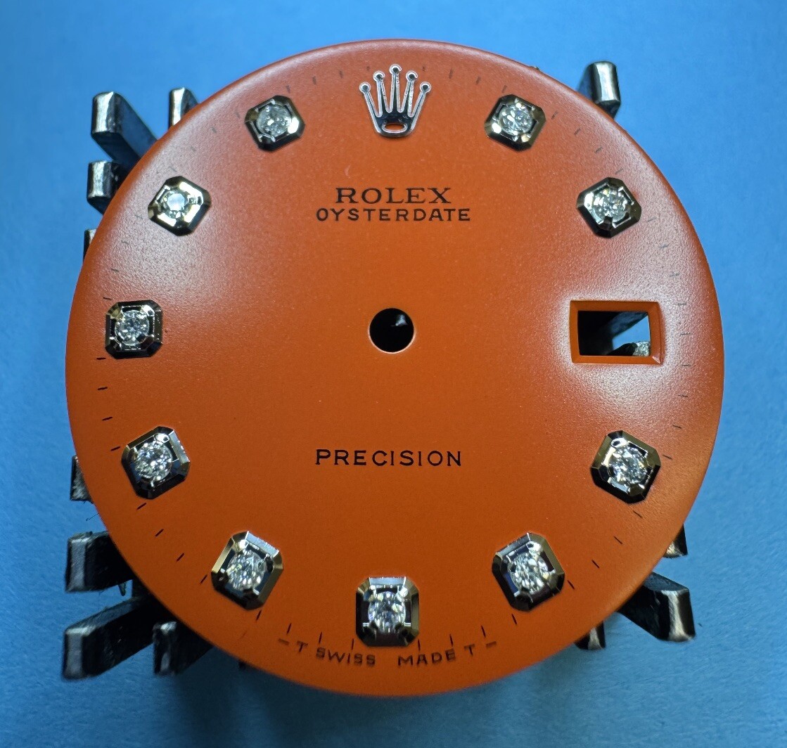 Rolex Date 34mm Watch Custom Orange Diamond Dial For Models 15234 15200 115200