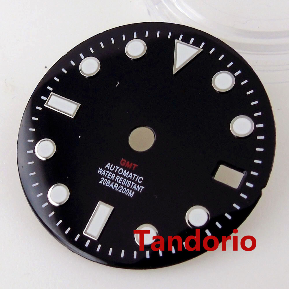 29mm Bliger Black Dial Face Fit NH34A NH34 GMT Automatic Movement Date Luminous