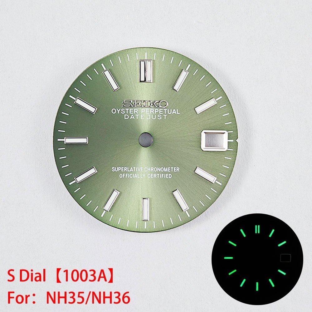 28.5mm Sunburst Watch Dial Green Blue Luminous Date Fit Nh35 Nh36 Movement