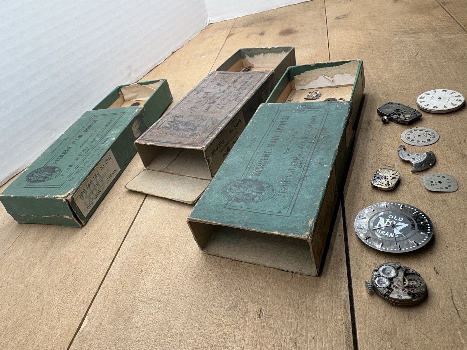 1940s ELGIN Watch Boxes & Buren Pierce Faces/Parts Restoration Jeweler’s Estate
