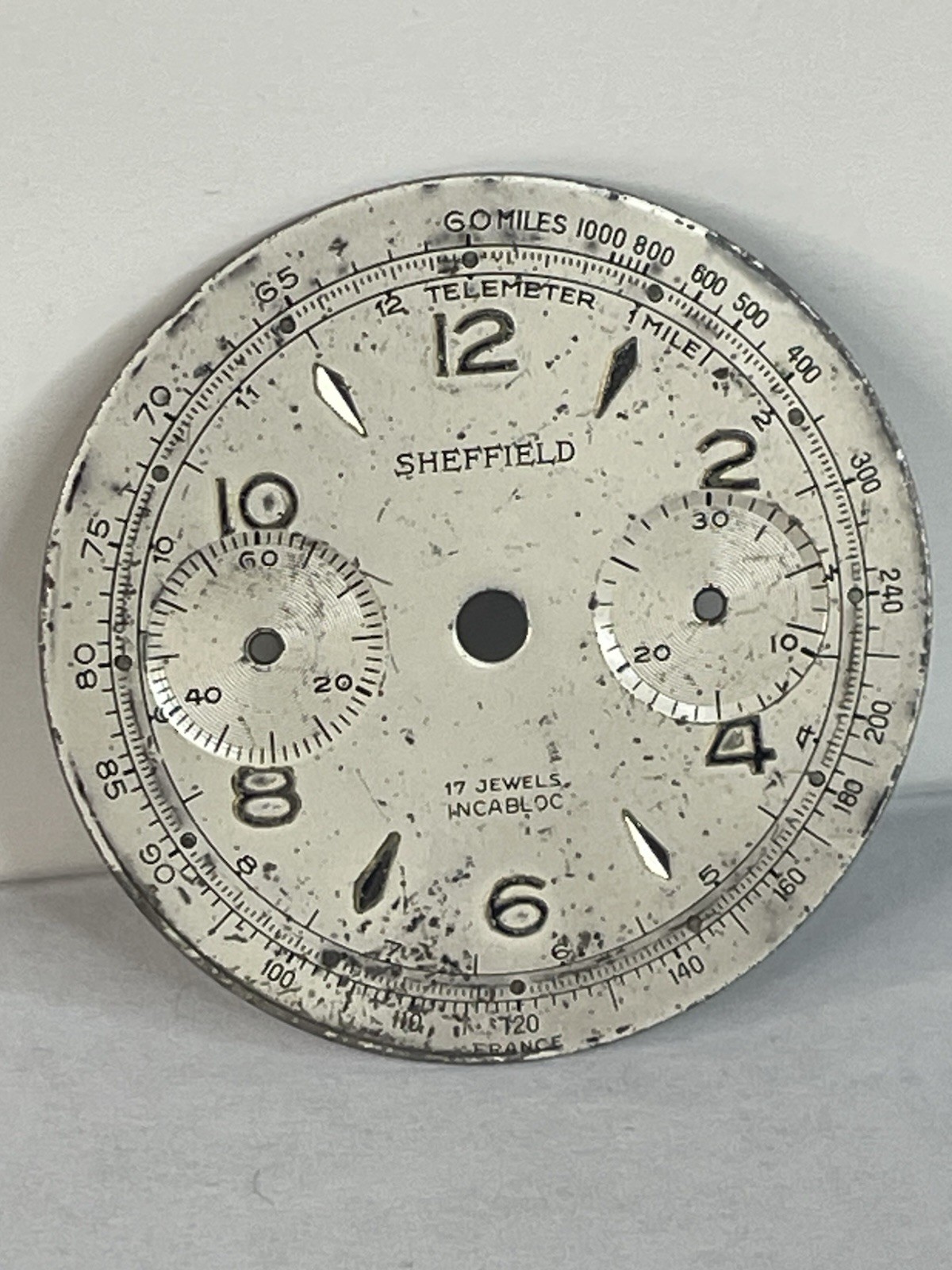 Vintage Sheffield Mechanical Chronograph 17 Jewel Incabloc White Dial 31.6mm