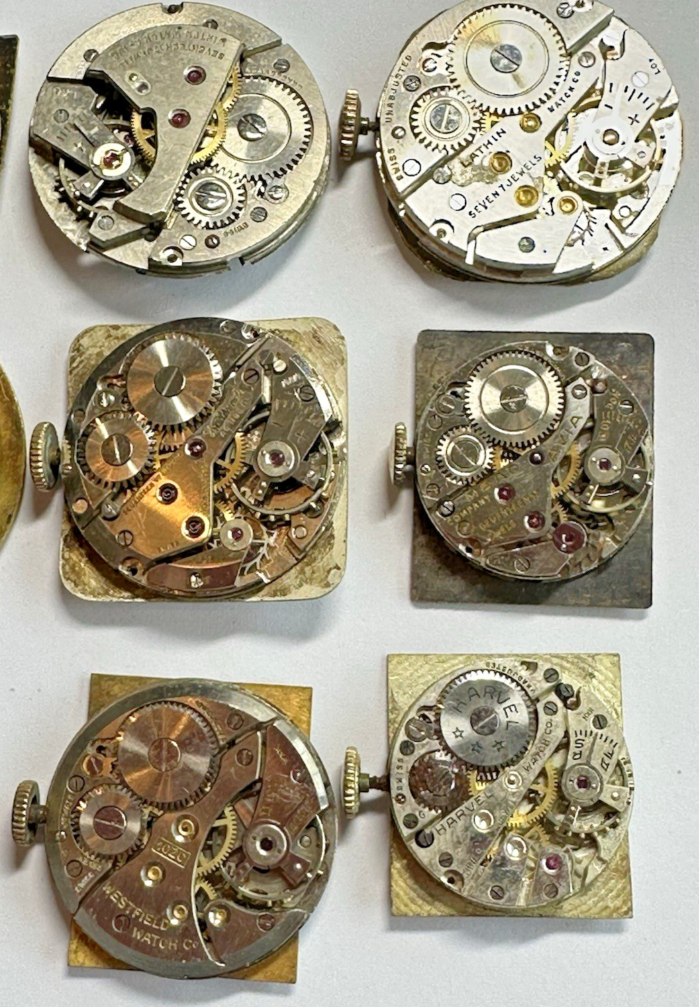 Lot of 12 Mechanical Jeweled Wrist Watch Movements Parts For Restoration