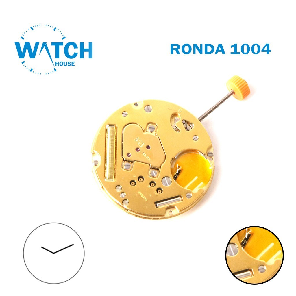 ronda 1004 Swiss Quartz Watch Movement – Without Disk, 2 Hands, Gold Plated– NOS