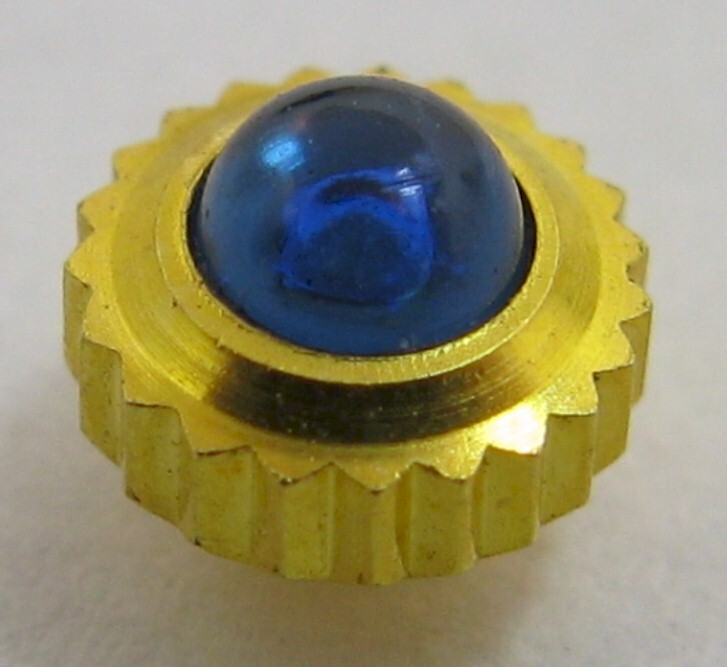 NEW old stock yellow gold plated Crown with blue cabochon diameter 4.4 mm