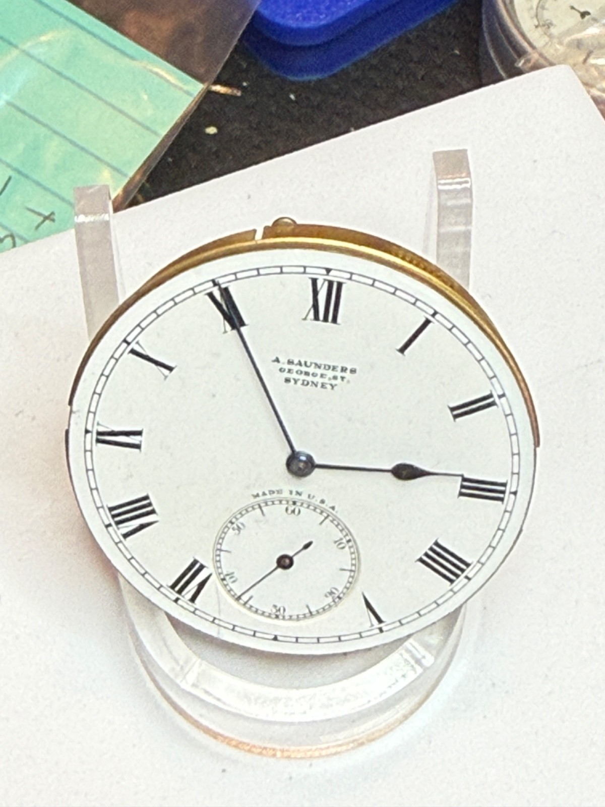 For Parts or Project, Elgin Pocket Watch Movement, A. Saunders Dial, Circa 1917