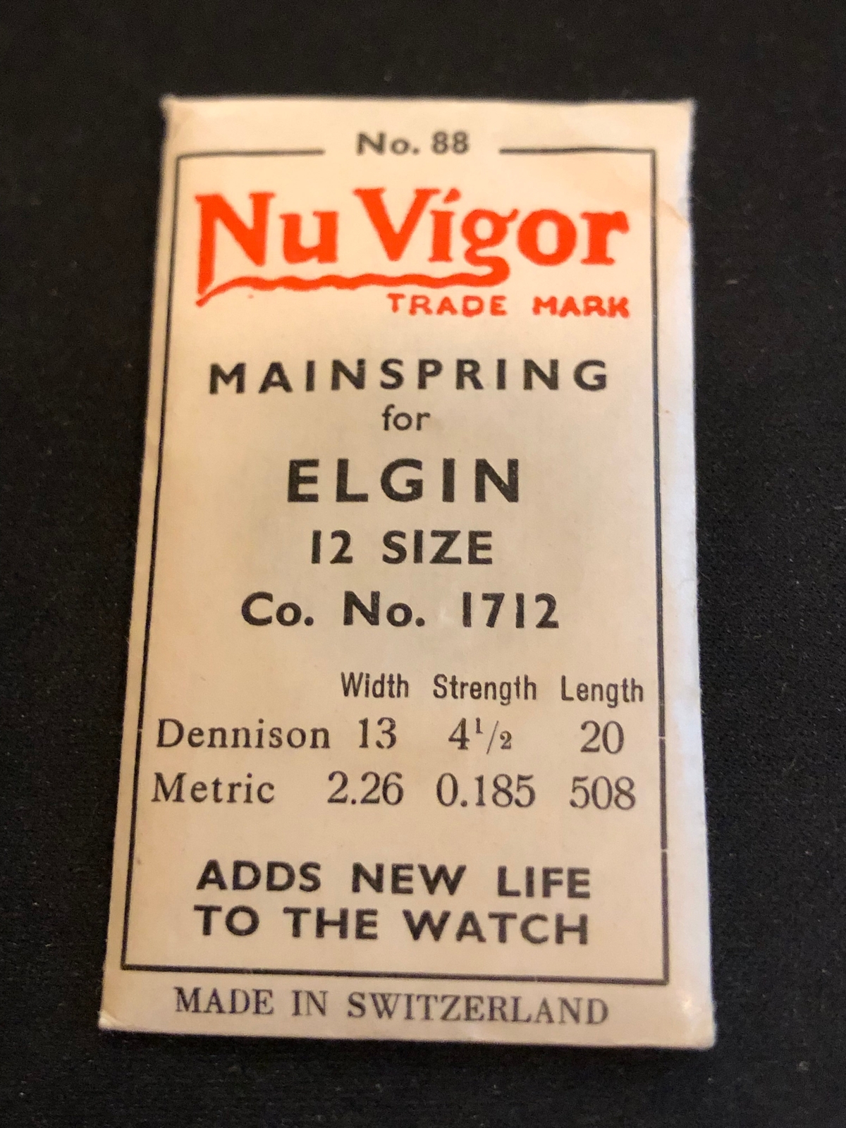 NuVigor Mainspring #88 for Elgin 12s No. 1712 – Steel