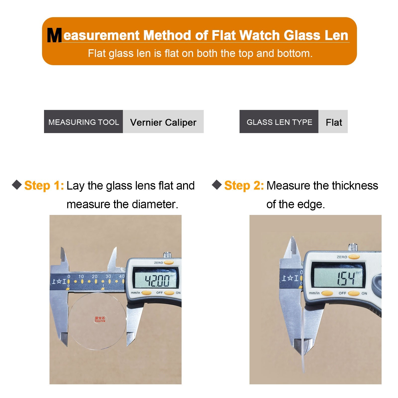 Watch Crystal Glass Lens 30.5mm Dia 2mm Thick Flat Round Sapphire Replacement