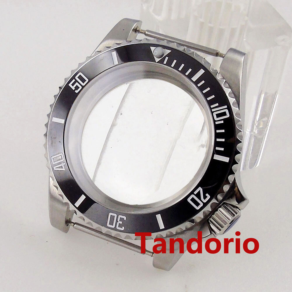 40mm Silver Watch Case Sapphire Glass Ceramic Bezel Fit NH35 ETA 2824 Movement