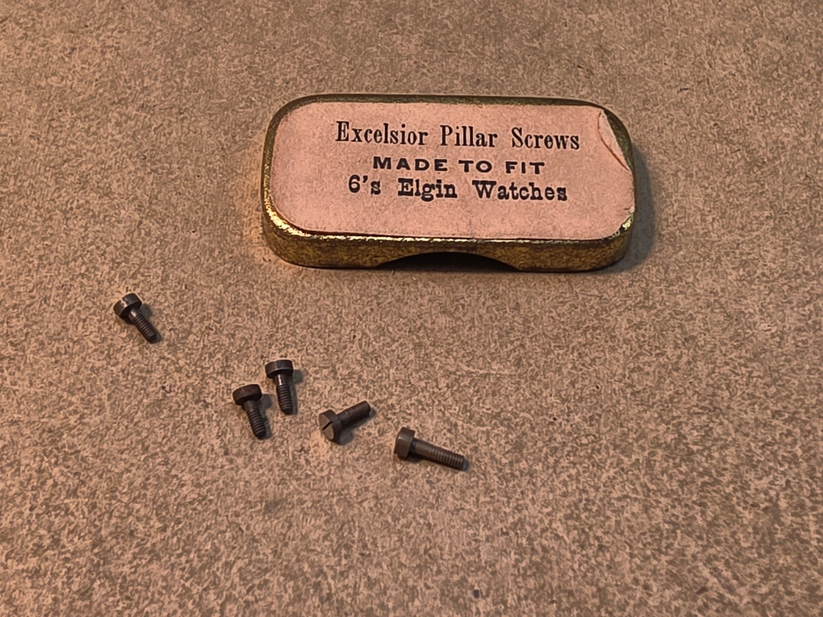 Lot Of NOS Elgin 0s & 6s Pocket Watch Pillar Screws W/Original Tins