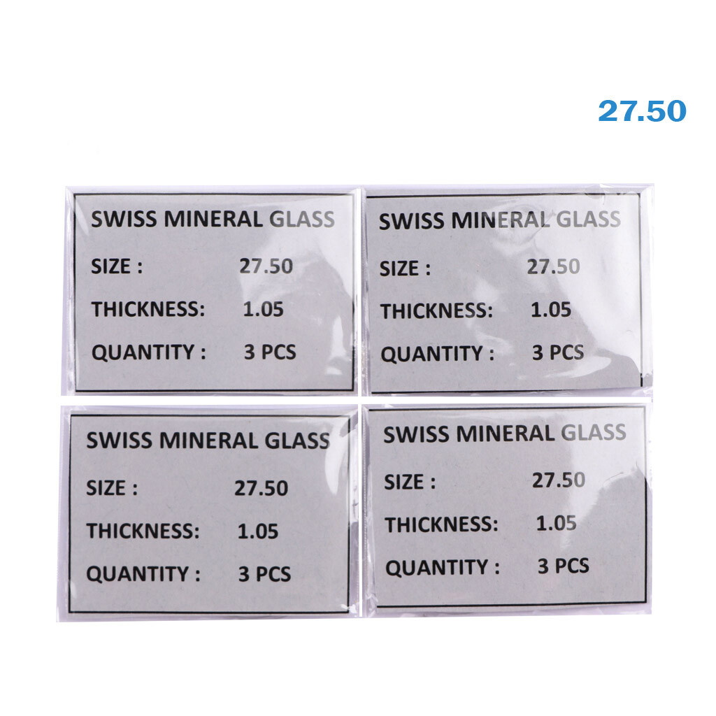12 Pcs Watch Glass Crystal Swiss Made Size 27.50 MM Thickness Is 1.05MM