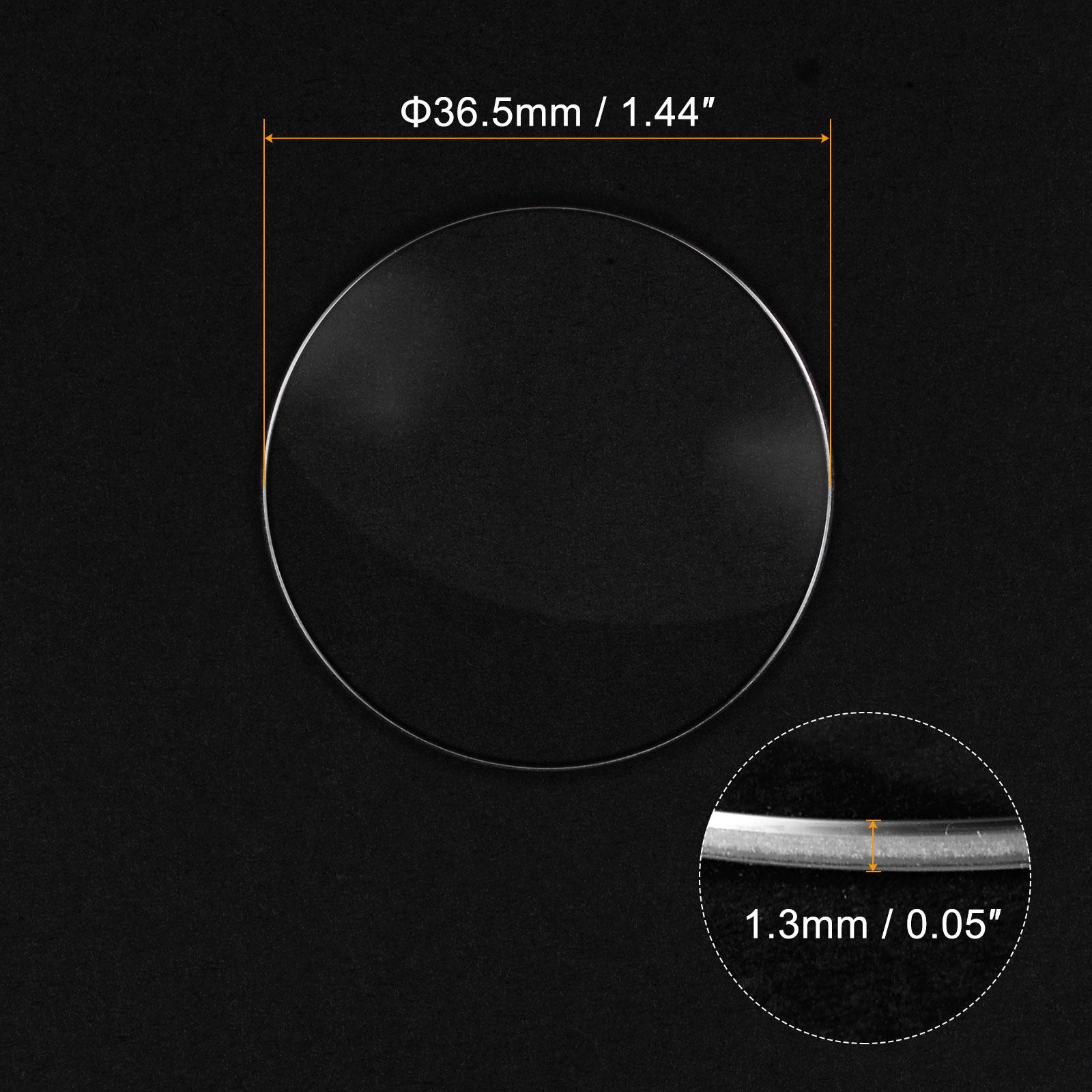 Glass Watch Single Lens Round 36.5mm Dia 1.3mm Edge Thickness, Transparent