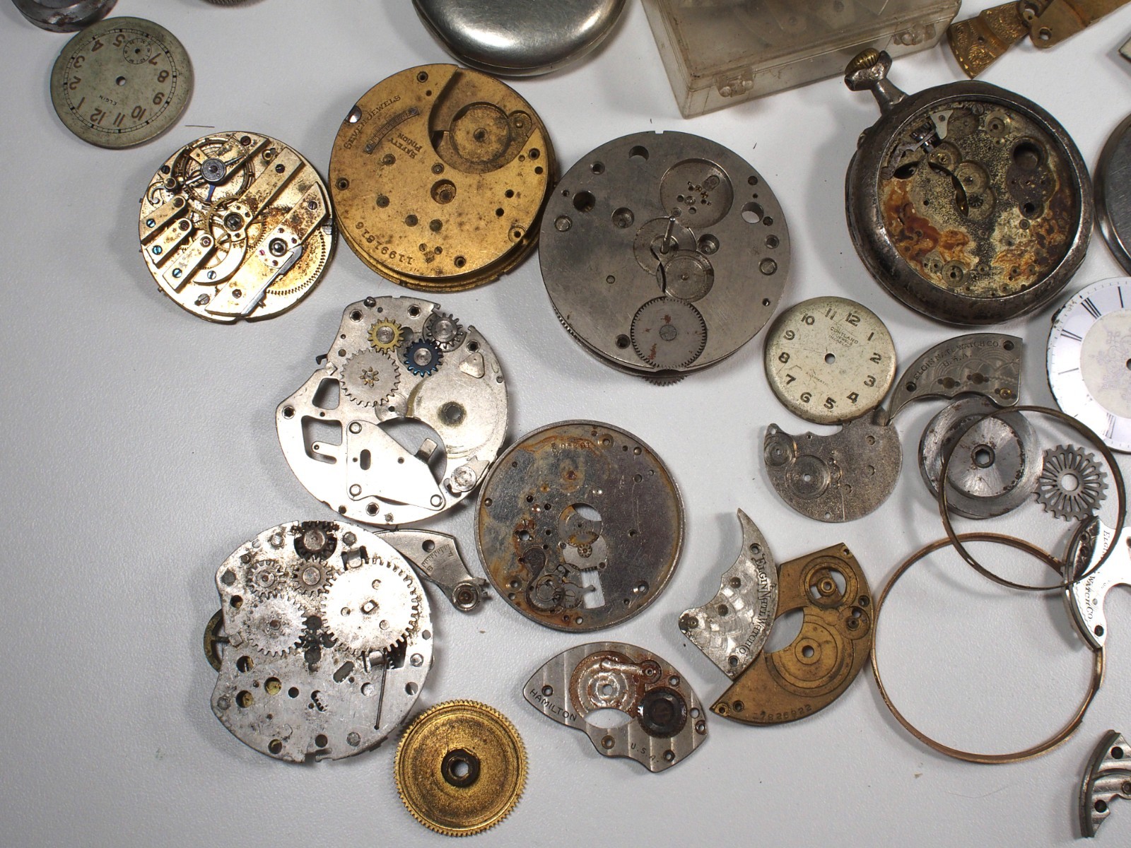 Large Lot of Old Pocket Watch Parts & Pieces Elgin Zonex Westclox Cortland Swiss