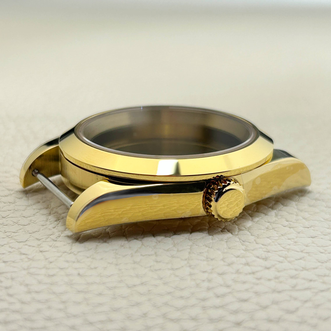 Polished 39mm Gold Sapphire Solid Watch Case Back Smooth Bezel Date For NH35/36