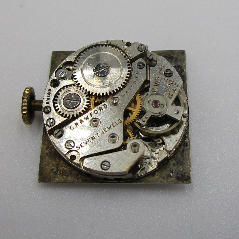 Vintage Crawford 7 Jewel Swiss Watch Movement Manual Wind Mechanical Running