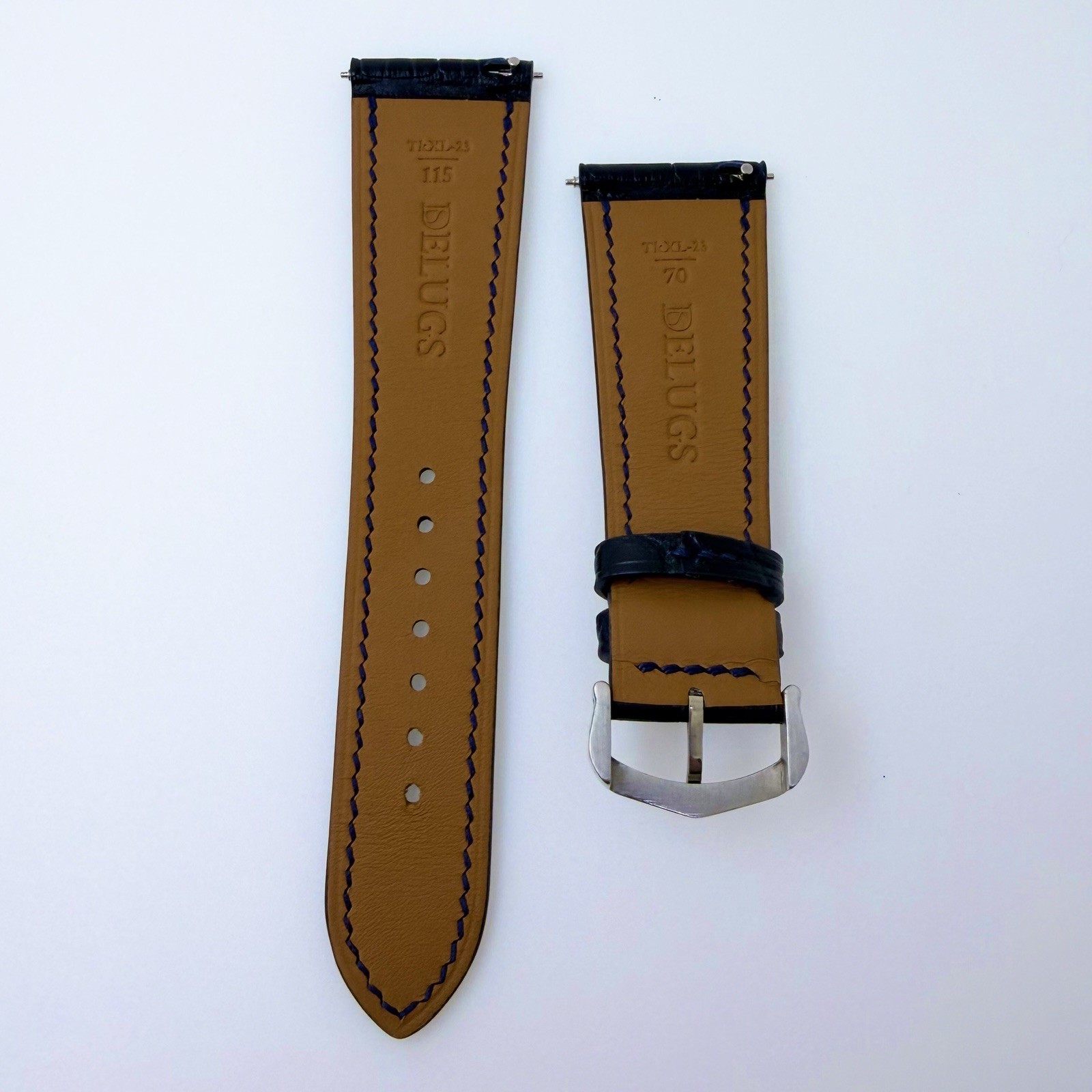 New Navy Blue Delugs Leather Alligator Strap 23mm Medium 115/70mm $260 Cartier