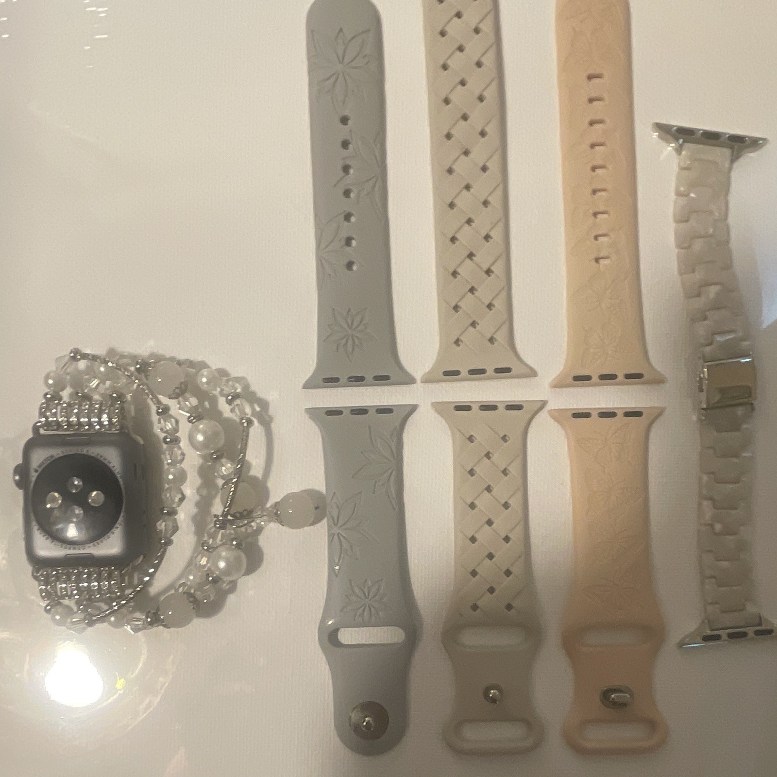 Apple Watch 3 series Compatible Silicone Strap Band Lot – Gray Beige White