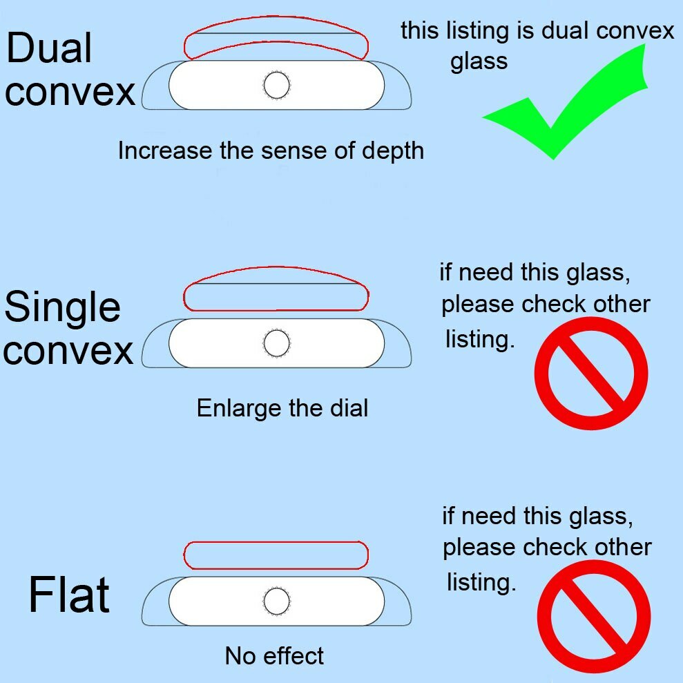 2x Dual Dome Crystal Convex Watch Dial Glass 16-45mm Clear Lens Watch Part Tool