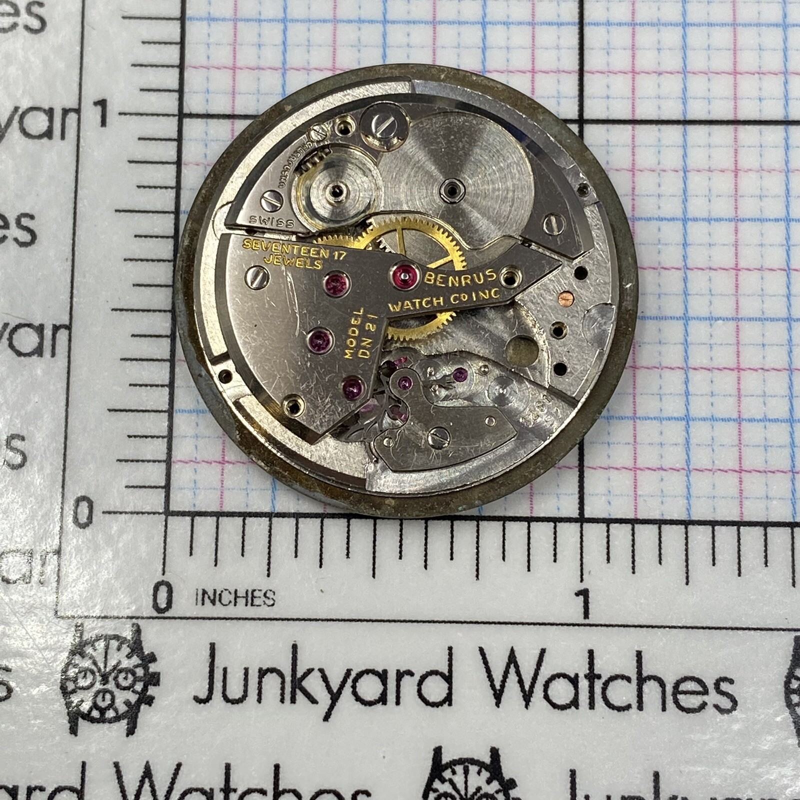 Benrus Model DN 21 Watch Movement Repairs Parts Watchmaker 17 Jewels 1281 ETA