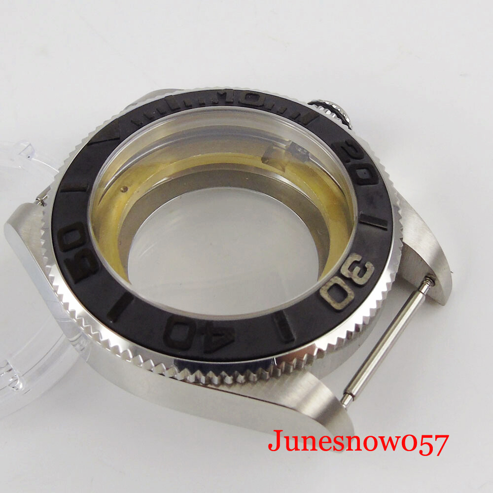 43mm Watch Case Sapphire Glass Ceramic Brushed Insert fit MIYOTA 8215 Movement