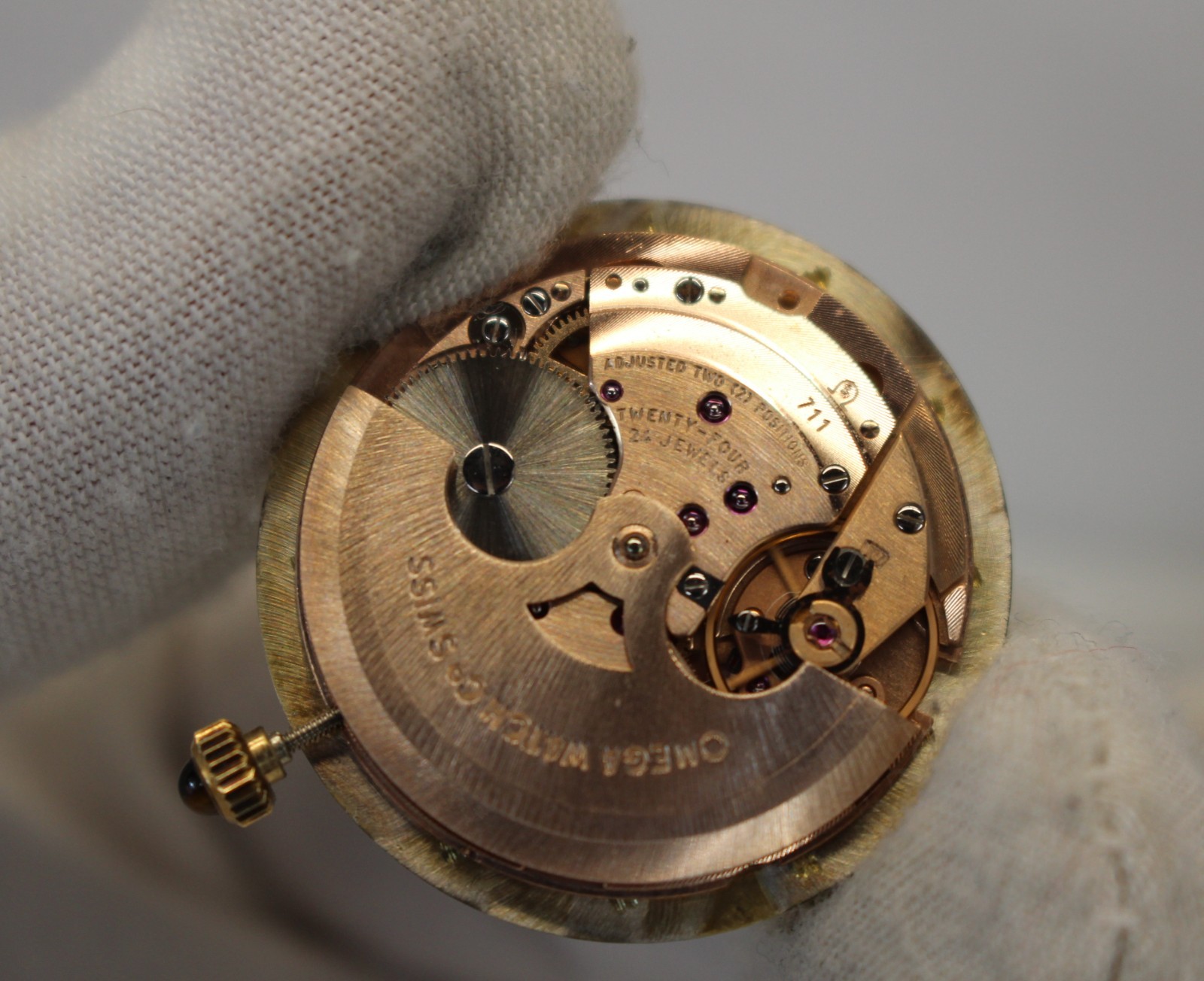 Omega 711 Automatic Movement 24 J 2 Adj De Ville Dial TIGER EYE Crown parts