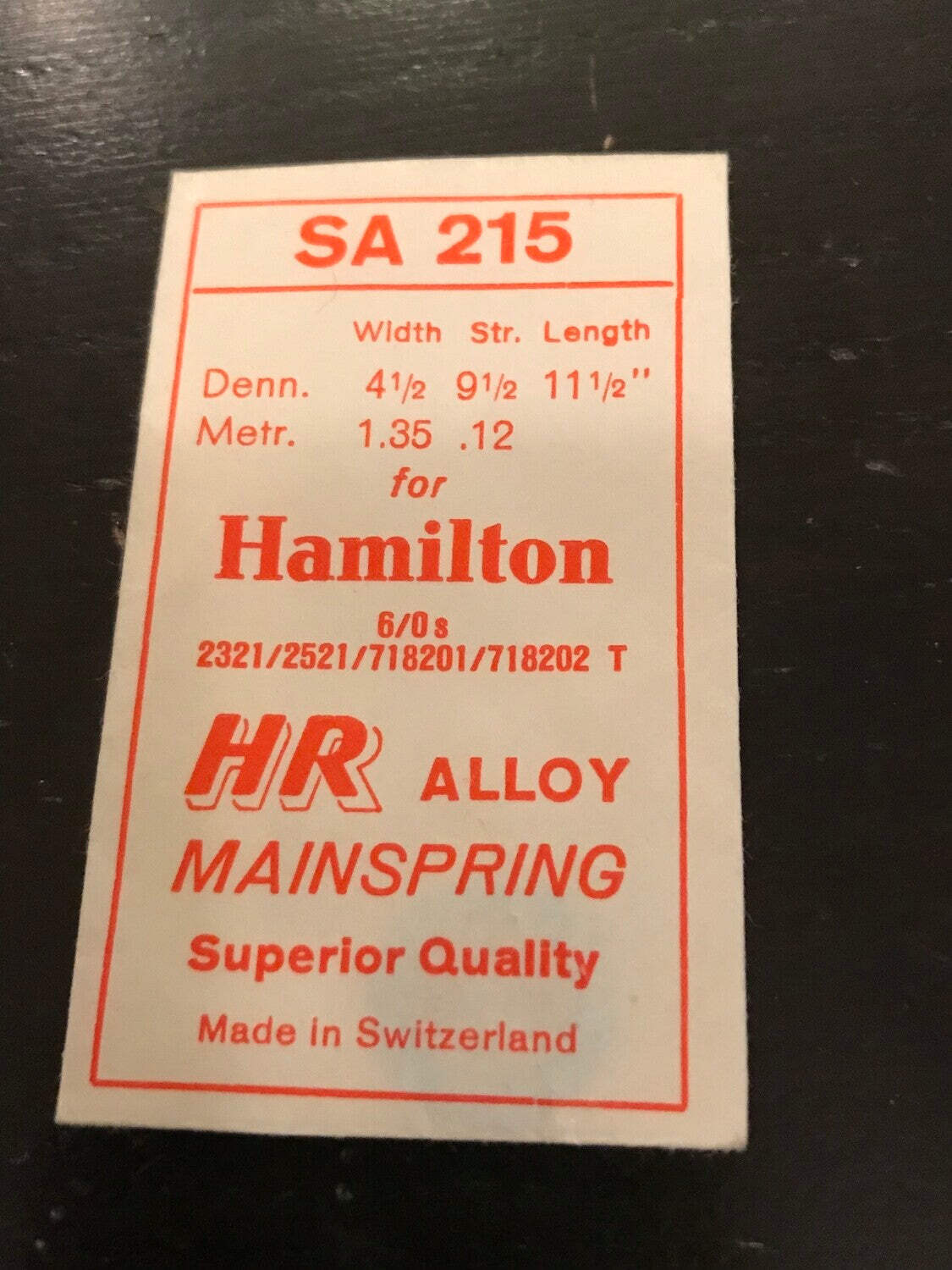HR Mainspring SA215 for 6/0 Hamilton No. 2321 / 2521 / 718201 / 718202 – Alloy