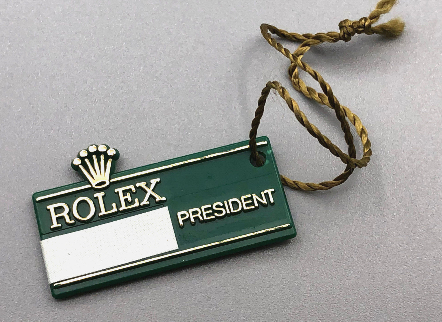VINTAGE 70s 80s GENUINE BIG CROWN ROLEX PRESIDENT GREEN HANG TAG