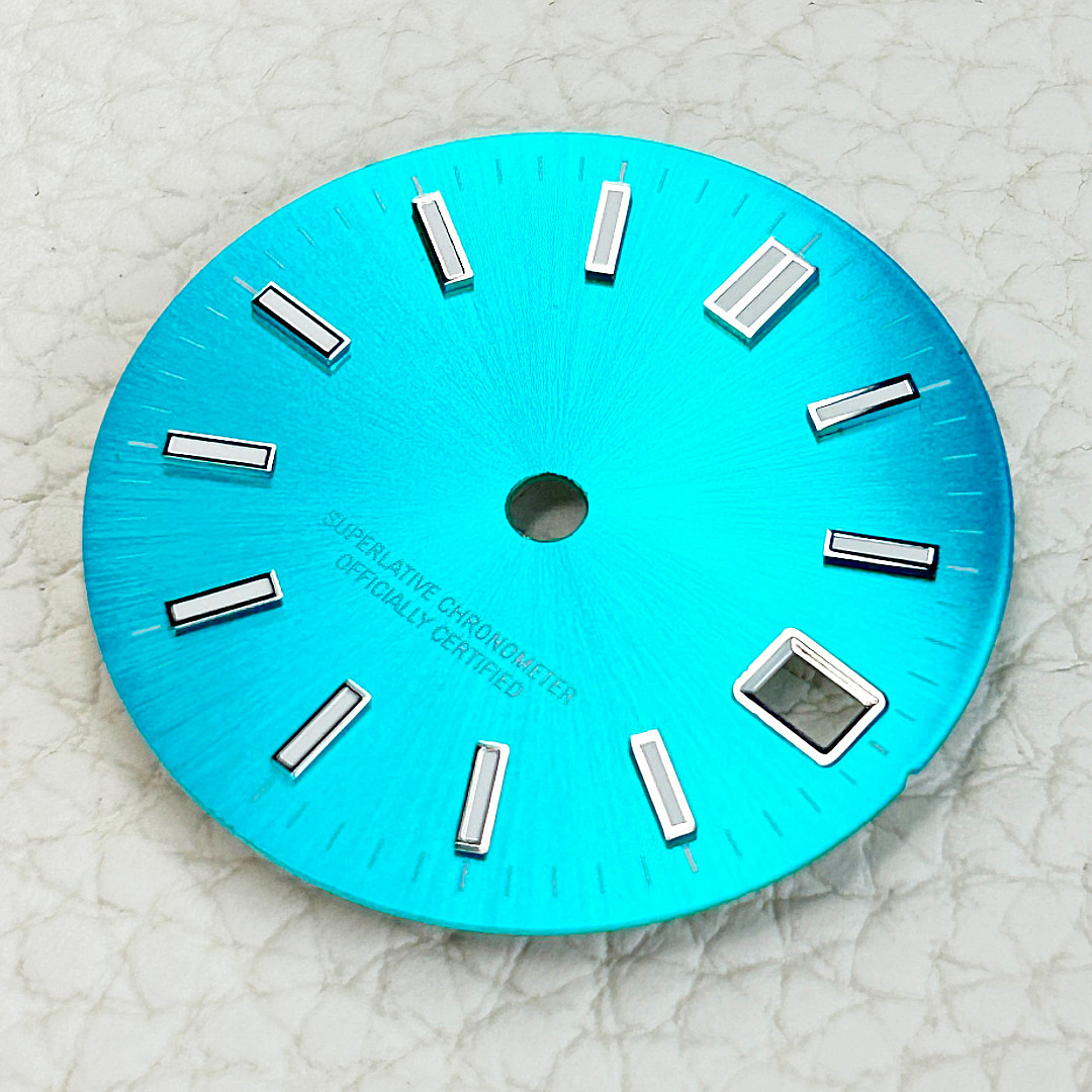 New 29MM Date Luminous Sunburst Blue / Silver Color Watch Dial for NH35 NH36 Mod