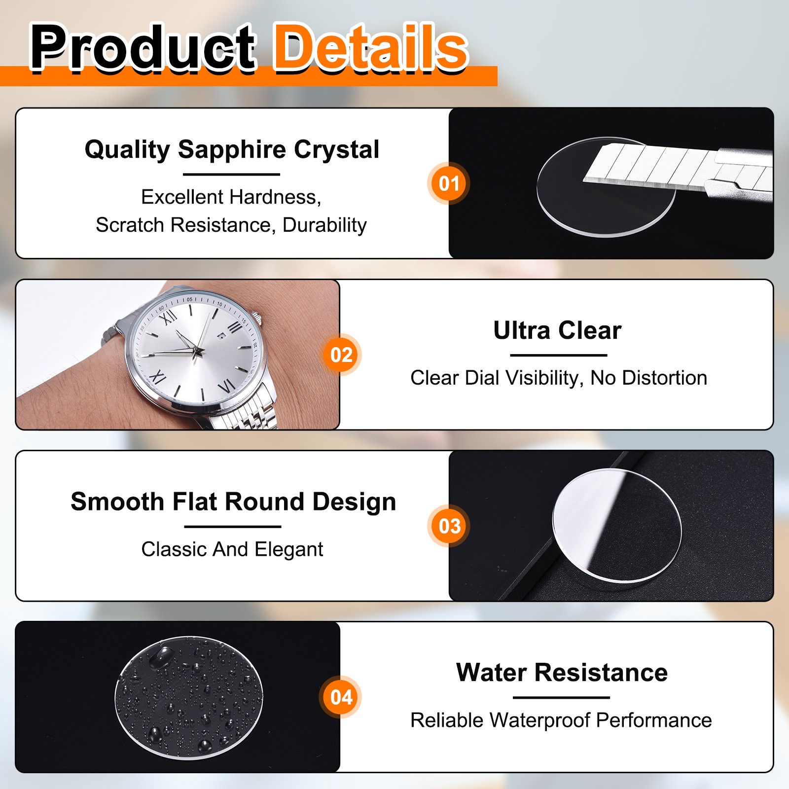 Watch Crystal Glass Lens 36mm Dia 1.2mm Thick Flat Round Sapphire Replacement