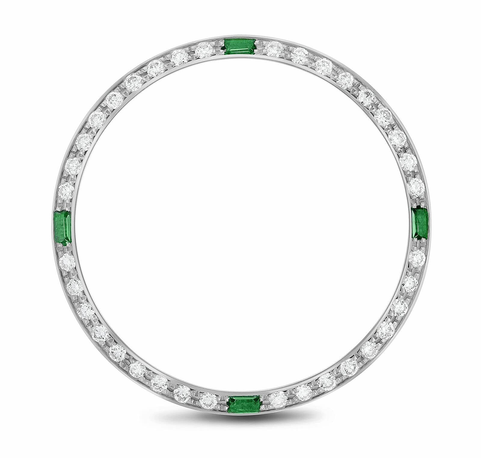 14KW GOLD .90CT BEAD SET MOISSANITE BEZEL COMPATIBLE WITH ROLEX 34mm ,4 EMERALDS