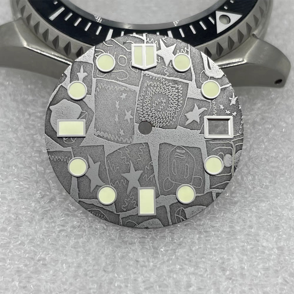 28.5mm Damascus Natural Brown Meteorite Modified Watch Dial for SKX007 NH35 NH36