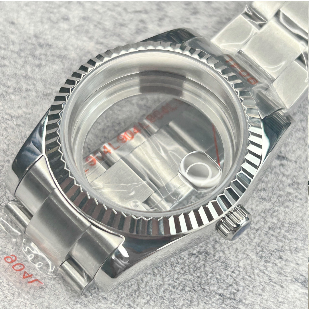 Fluted Steel 36MM Sapphire Glass Watch Case Fit Japan NH35 NH36 Movement Mods