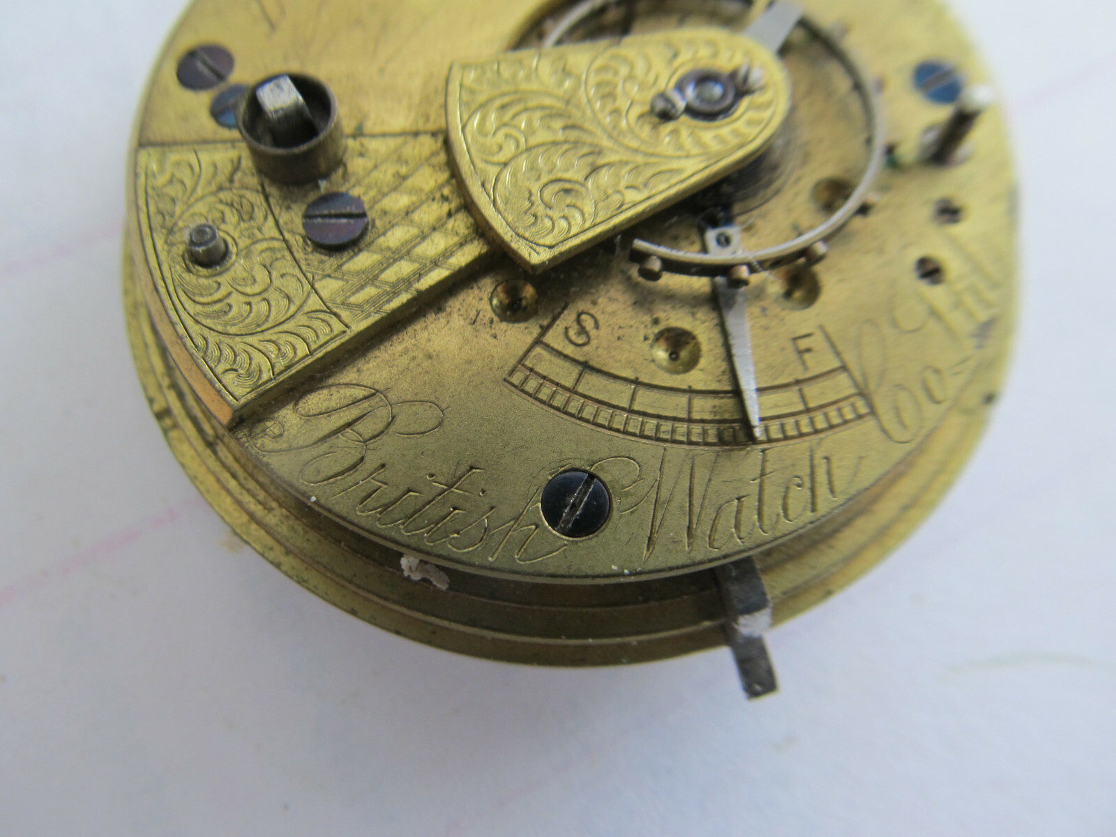 DETACHED LEVER 20 LIGNES POCKET WATCH MOVEMENT BRITISH WATCH Co LONDON