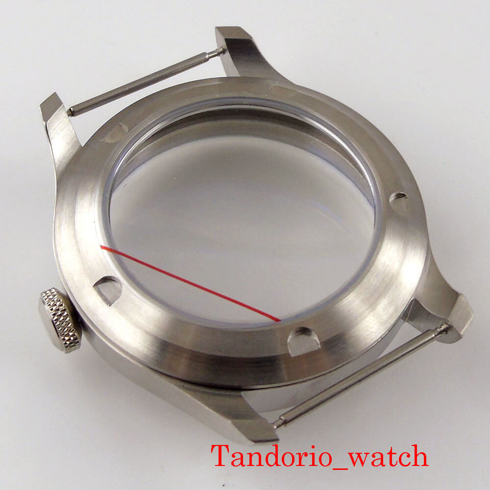 Fit 6497 6498 Hand Winding Stainless Steel 46mm Men’s Watch Case Mineral Glass