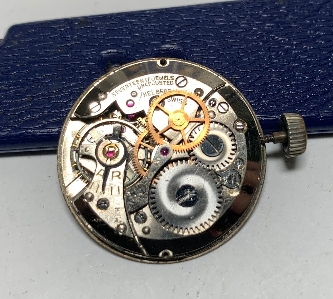 NEAT 1940s Helbros Watch Co 17J 11 ½ Ligne Movement, Dial & Hands- for Parts !