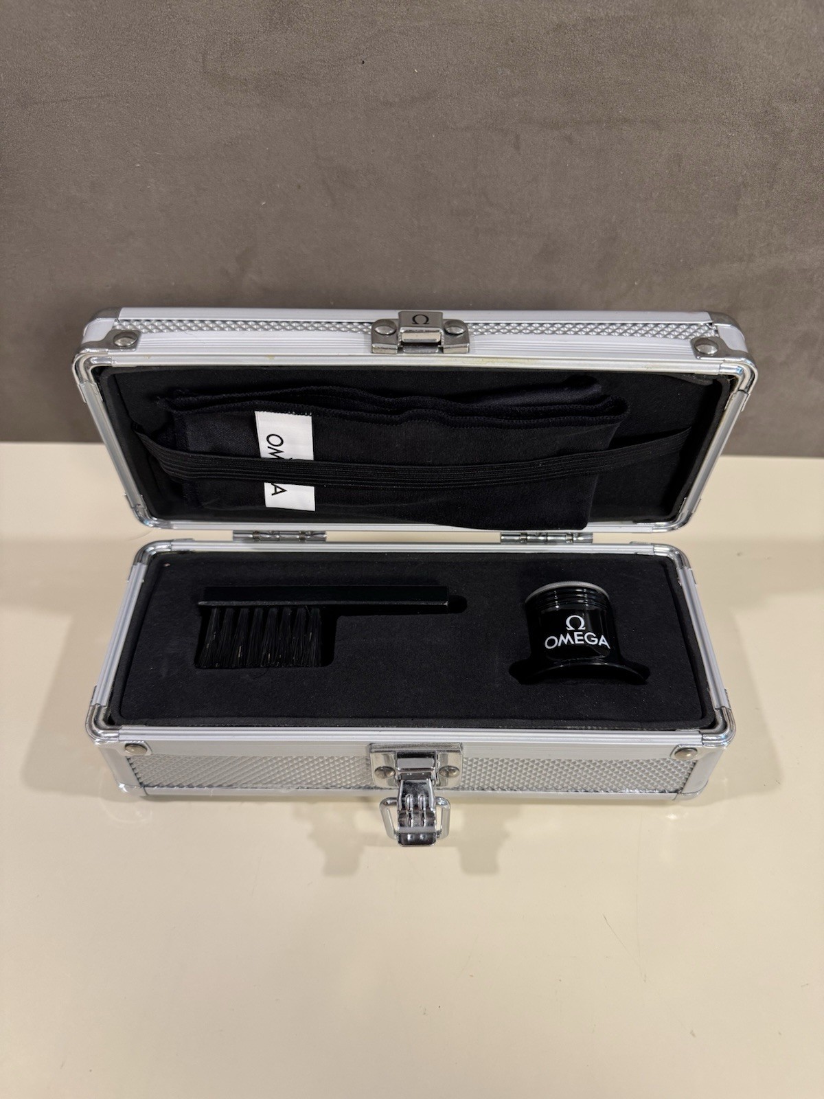 OMEGA Watch Care Kit Travel Case w/ Cleaning Cloth, Brush & Loupe