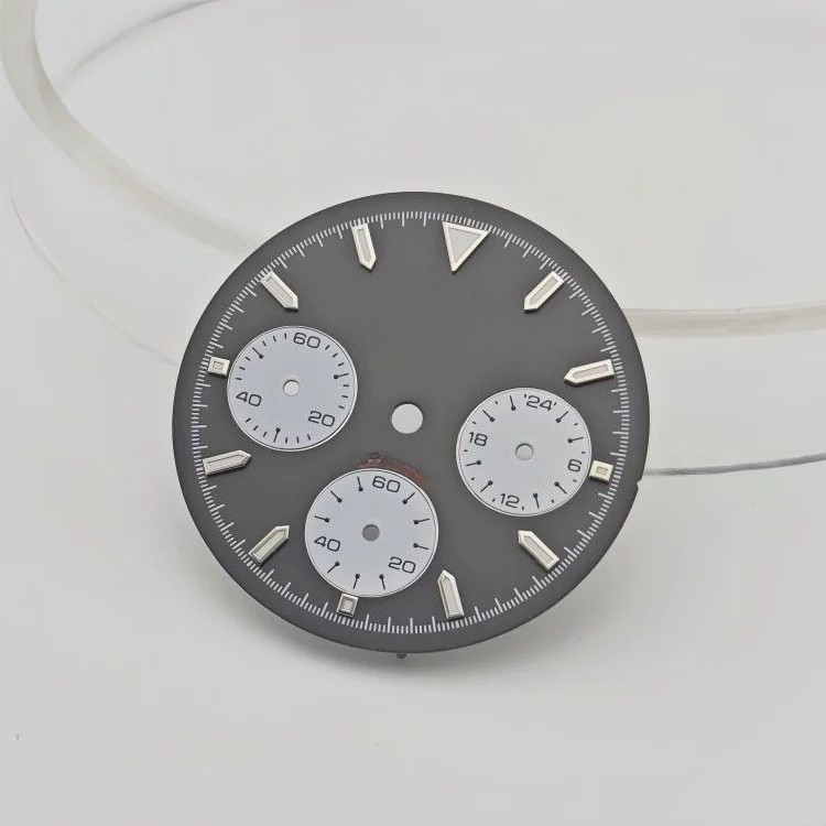 3-Eye Chronograph Dial Lume Gold Sub-Dials Fit Quartz Movement Mod